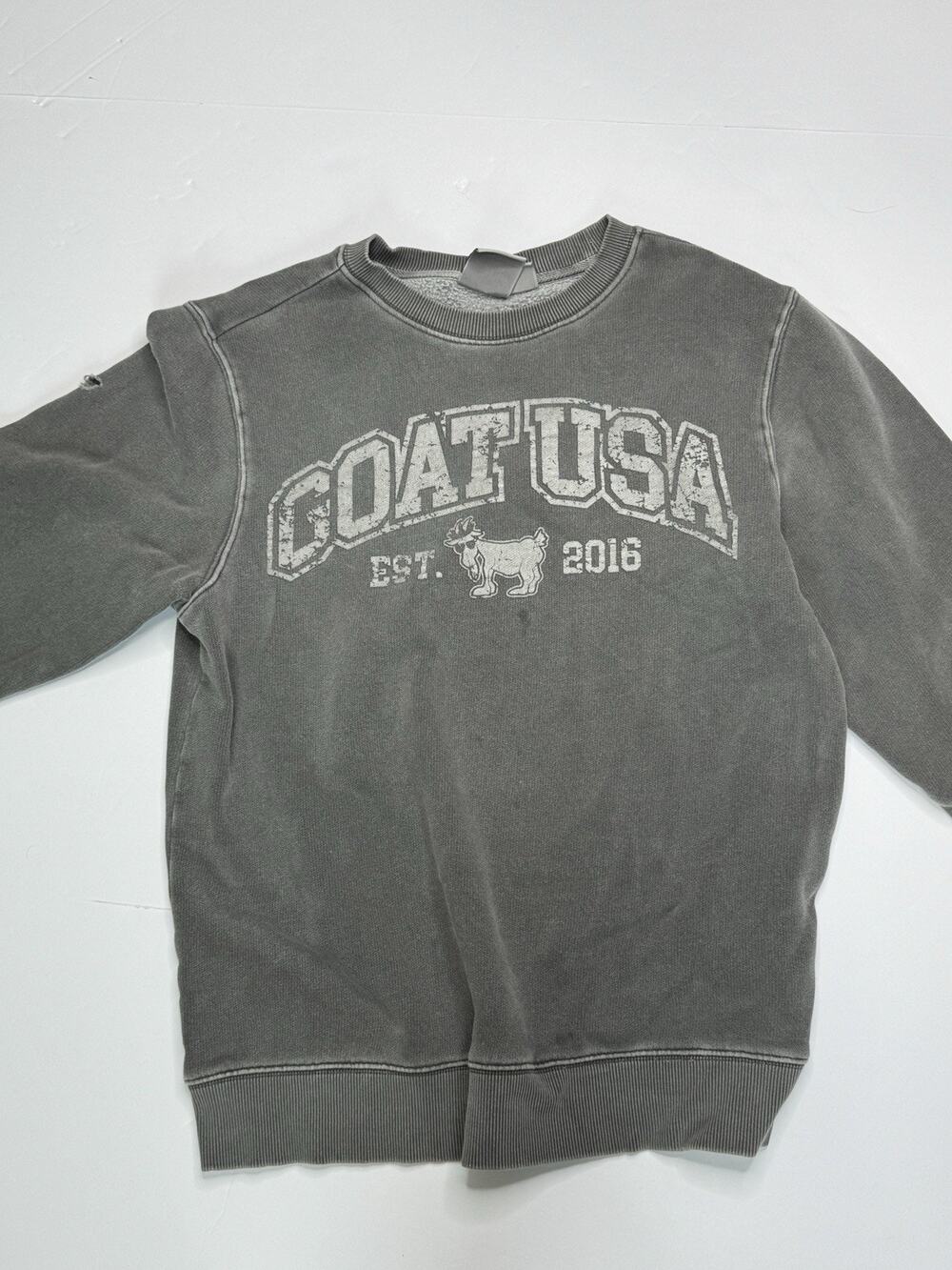 GOAT USA Linden Crewneck Sweatshirt Adult S Gray Vintage Wash Logo Distressed